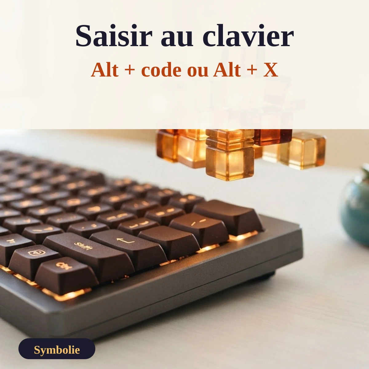 Clavier rétroéclairé en gros plan : saisir un symbole avec Alt et un code